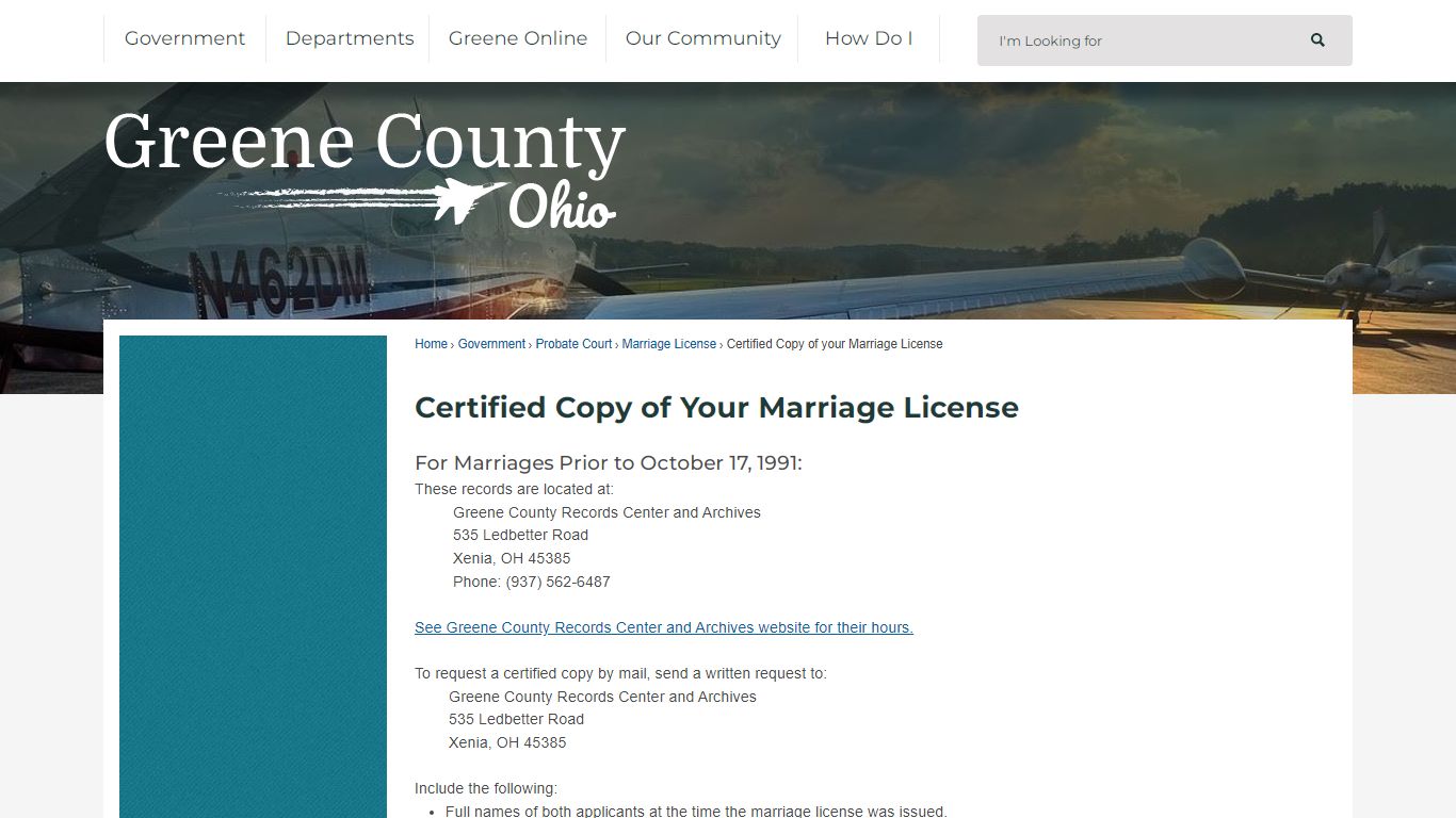 Certified Copy of Your Marriage License - Greene County, Ohio