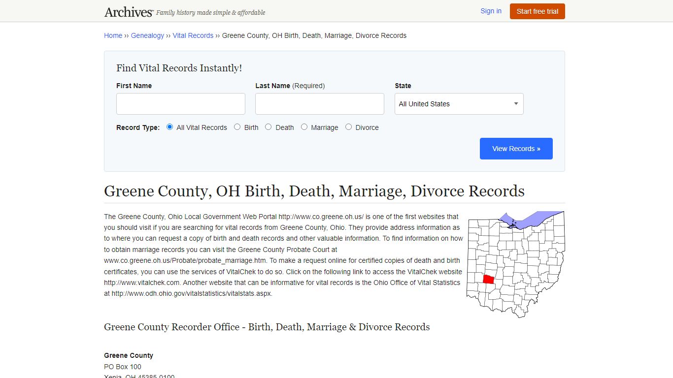 Greene County, OH Birth, Death, Marriage, Divorce Records - Archives.com