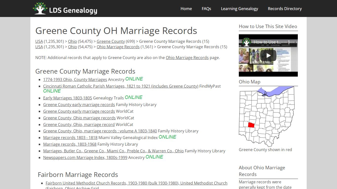 Greene County OH Marriage Records - LDS Genealogy