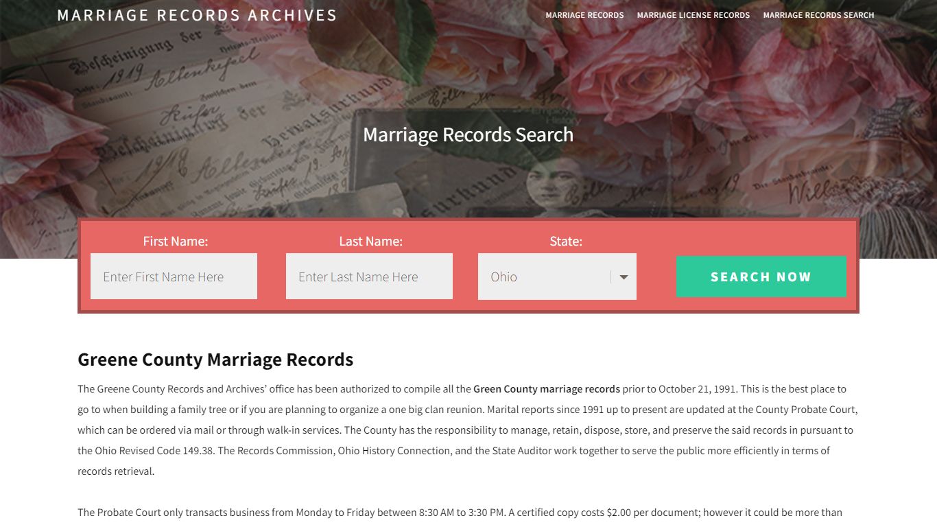 Greene County Marriage Records - Enter Name and Search